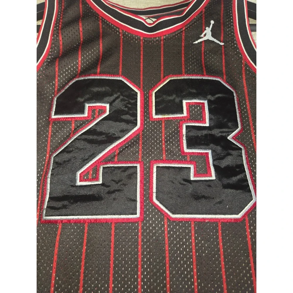 Vintage Jordan Brand #23 Pinstripe Basketball Jersey Black Red Size Youth Small